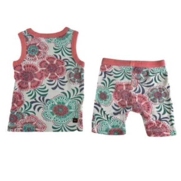 Tea Collection | Peach & Green Floral Print PJ Girl Set Size 3T - Picture 3 of 7